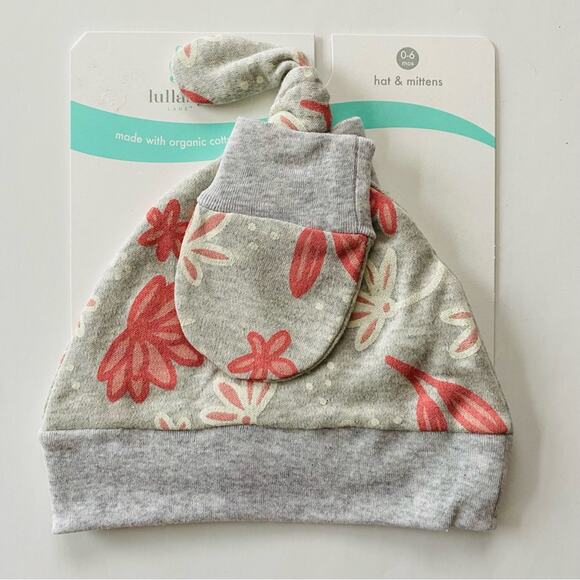 Lullaby Baby | Hat Mitten Set Floral Leaf Print NWT 100% Organic Cotton - Picture 1 of 4